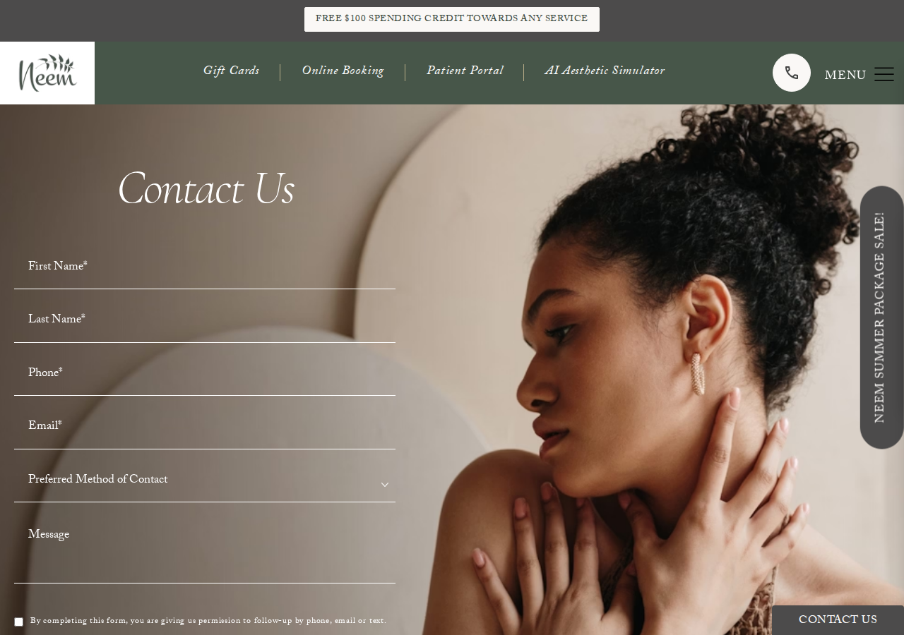Screenshot of Contact Us | Neem Medical Spa