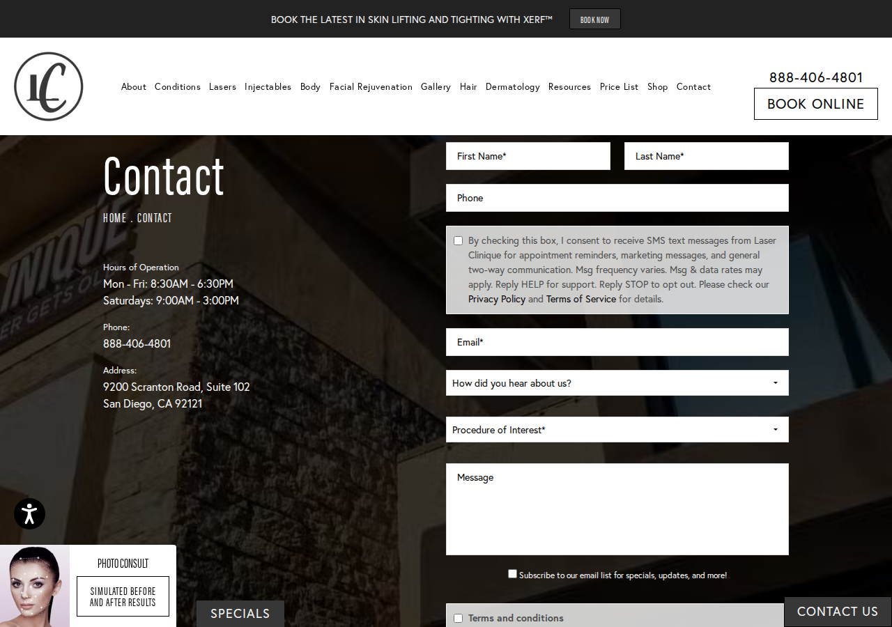 Screenshot of Contact Us | Laser Clinique
