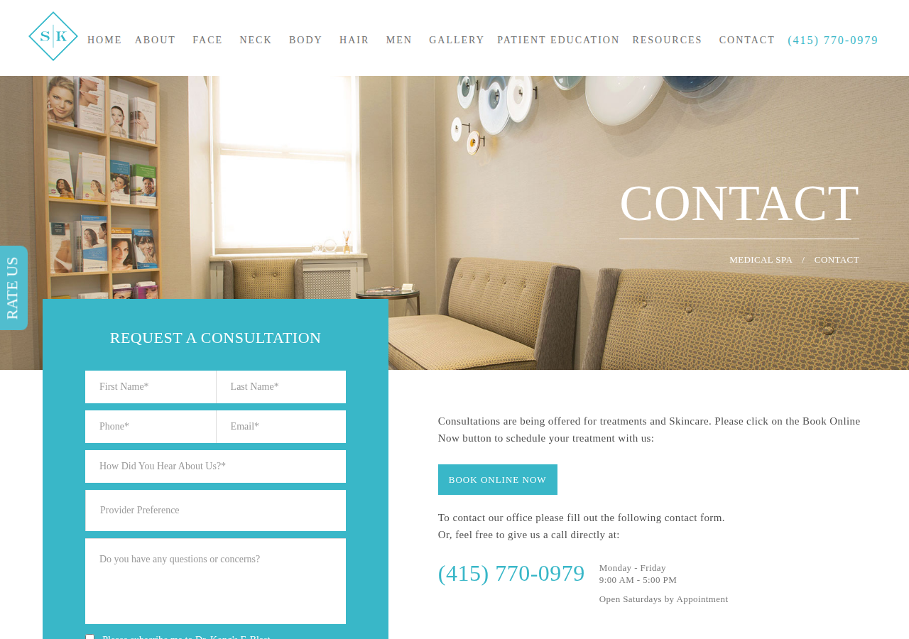 Screenshot of Contact Us | Dr. Sheena Kong, Med Spa San Francisco