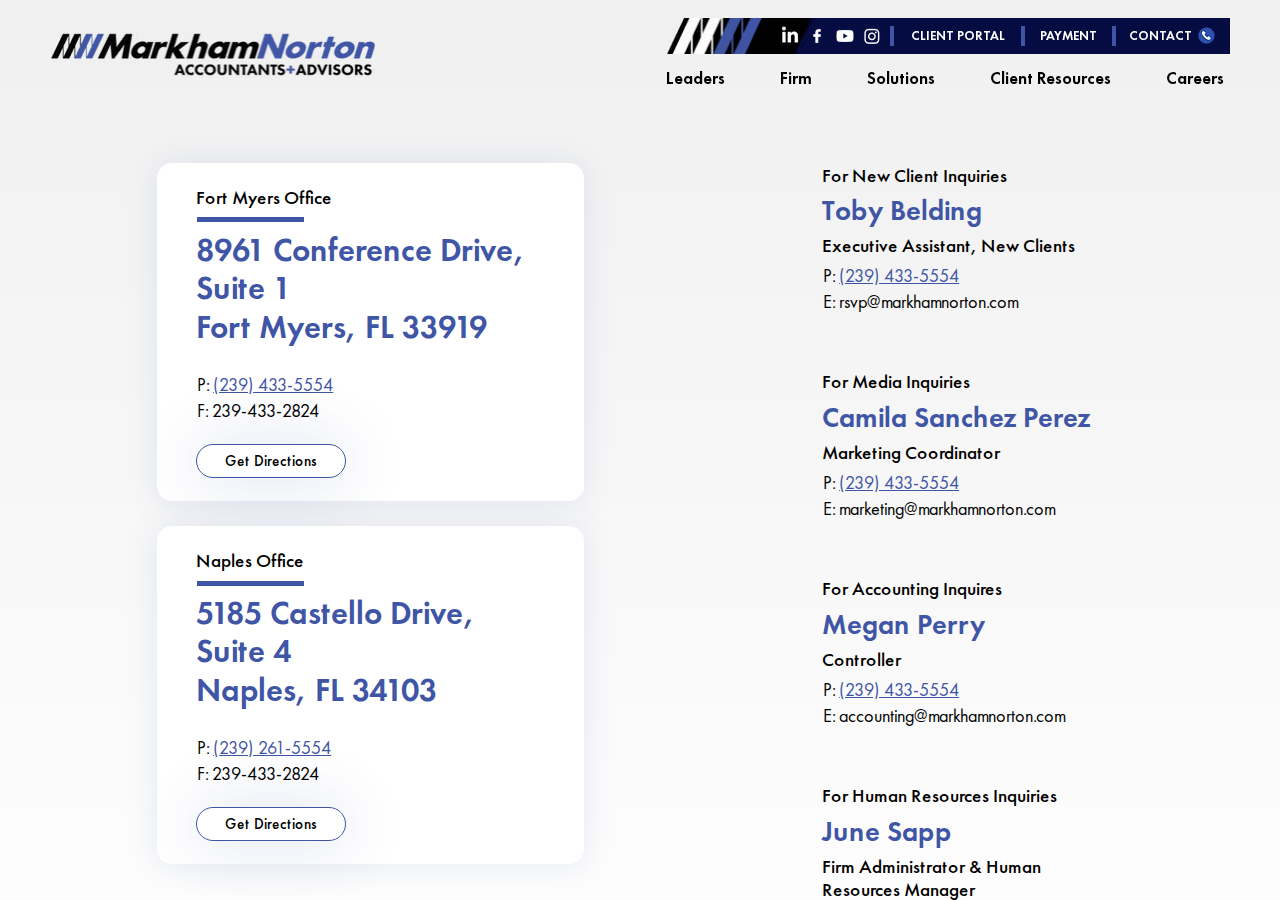 Screenshot of Contact MarkhamNorton | Fort Myers CPA Firm