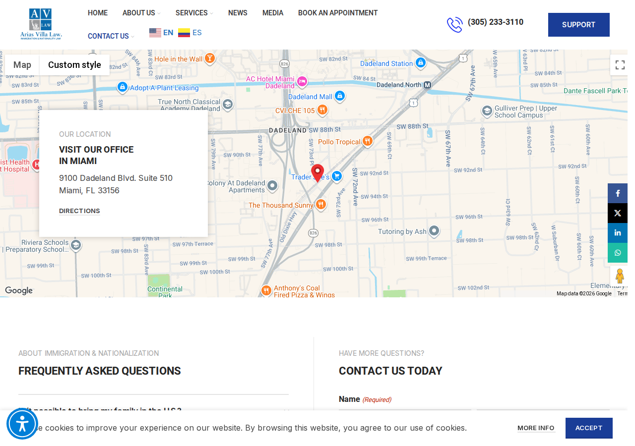 Screenshot of Contact us - Miami Immigration Lawyer - Attorney Martha L. Arias, Esq.