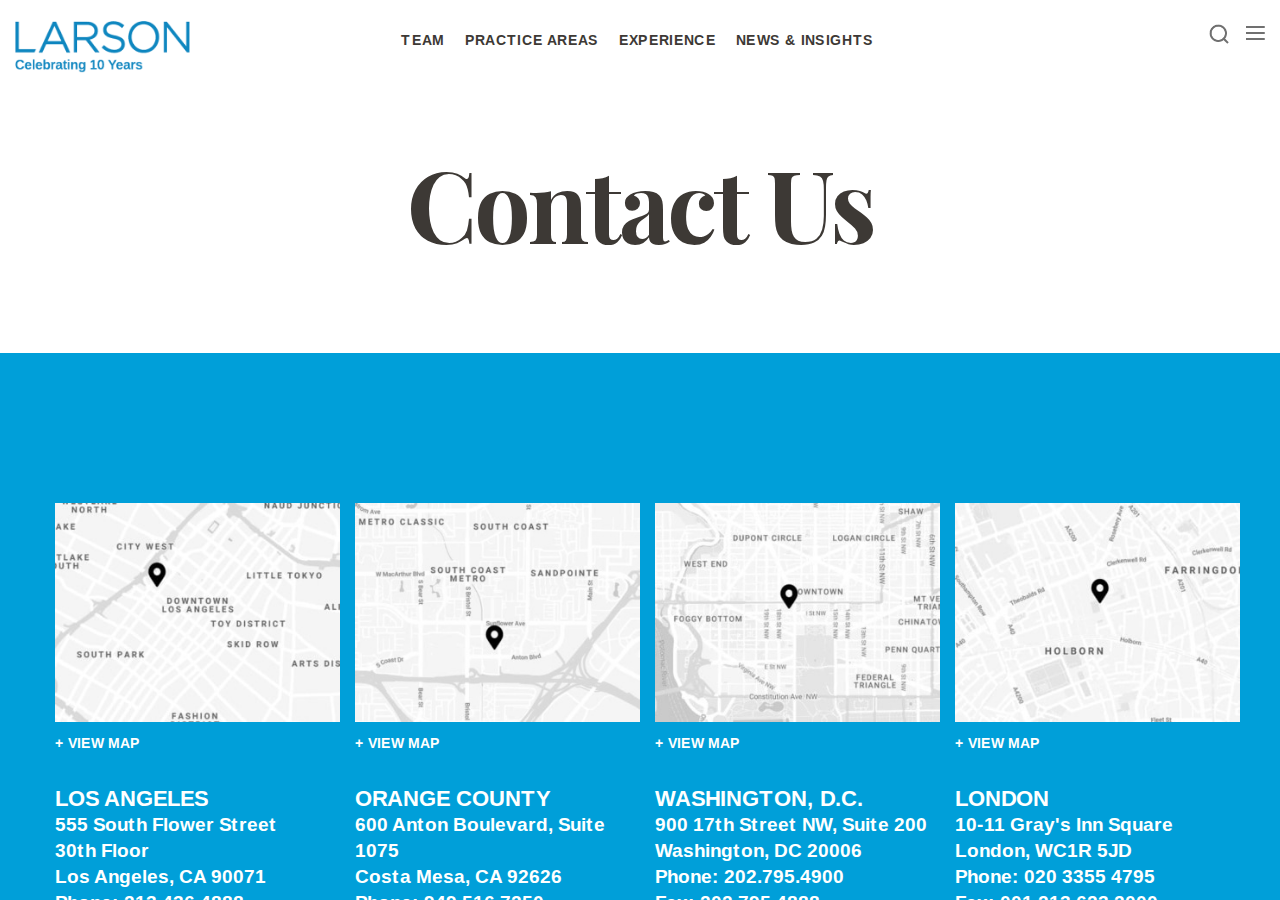 Screenshot of Contact Us - Larson LLP