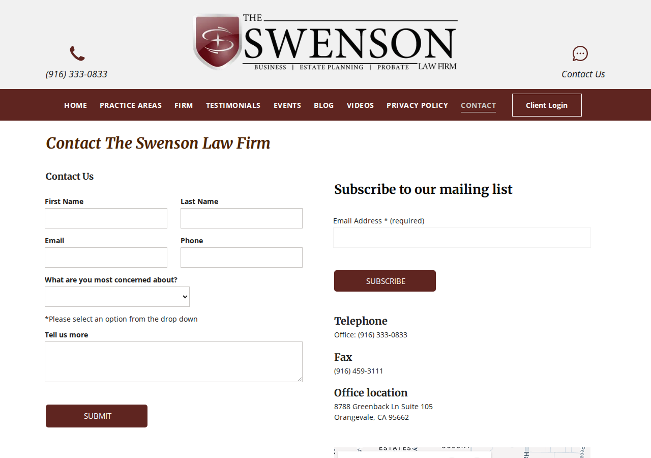 Screenshot of Contact | The Swenson Law Firm | Sacramento Attorneys