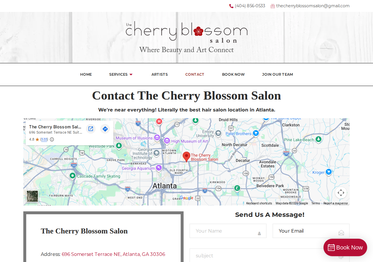 Screenshot of Contact The Cherry Blossom Salon in Old 4th Ward Atlanta, Georgia