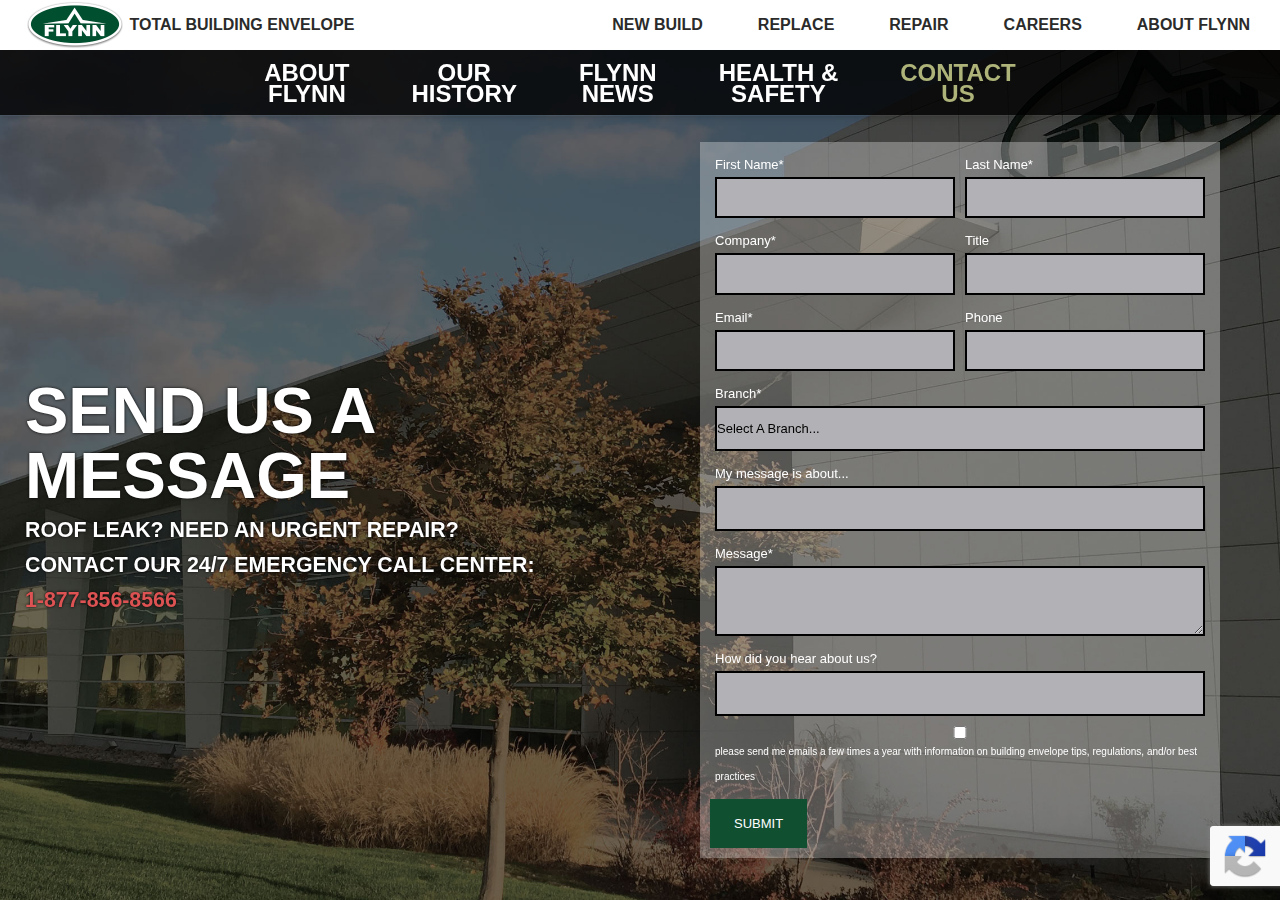 Screenshot of Contact Us - Commercial Roofing and Cladding - Flynn Group of Companies