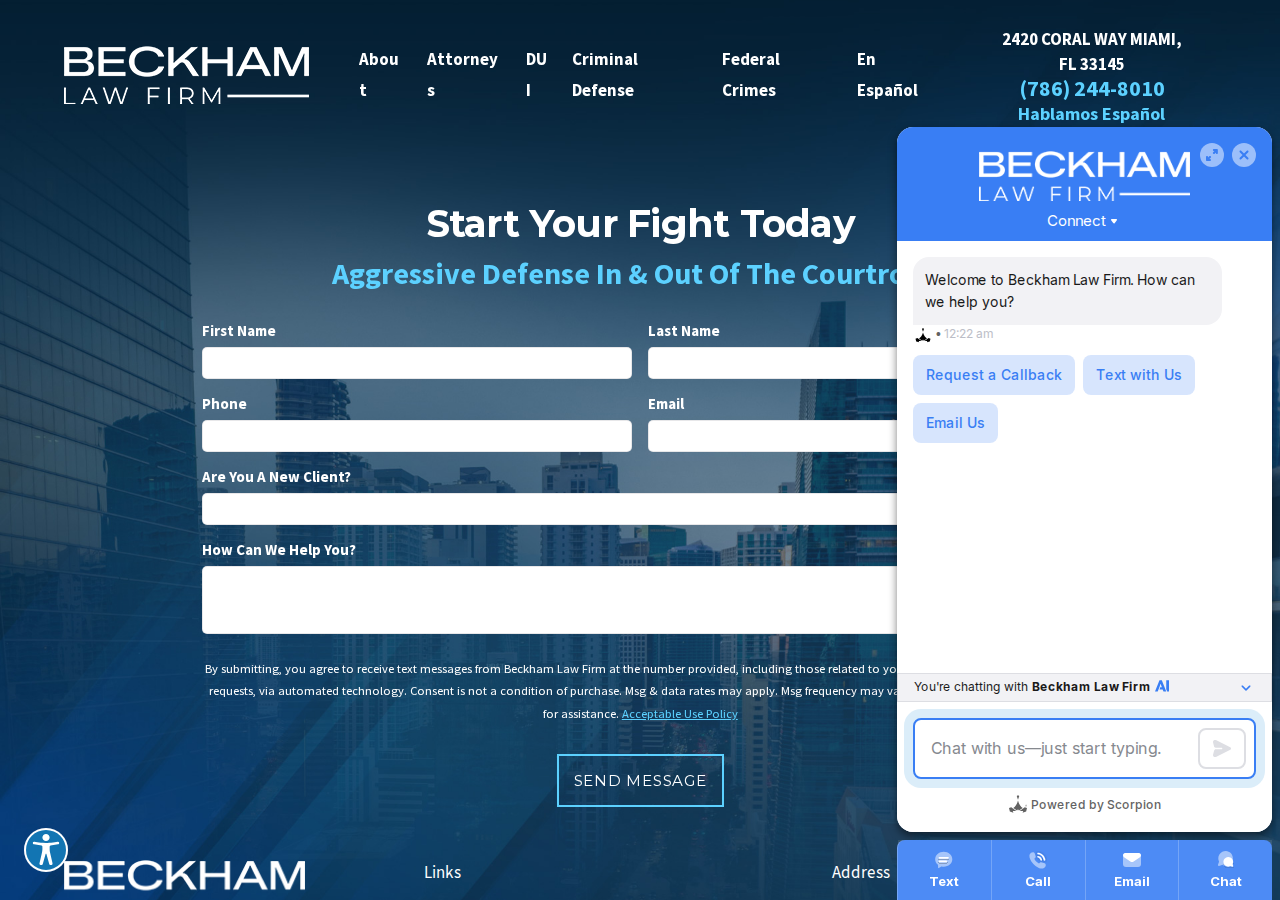 Screenshot of Contact Us | Beckham Law Firm