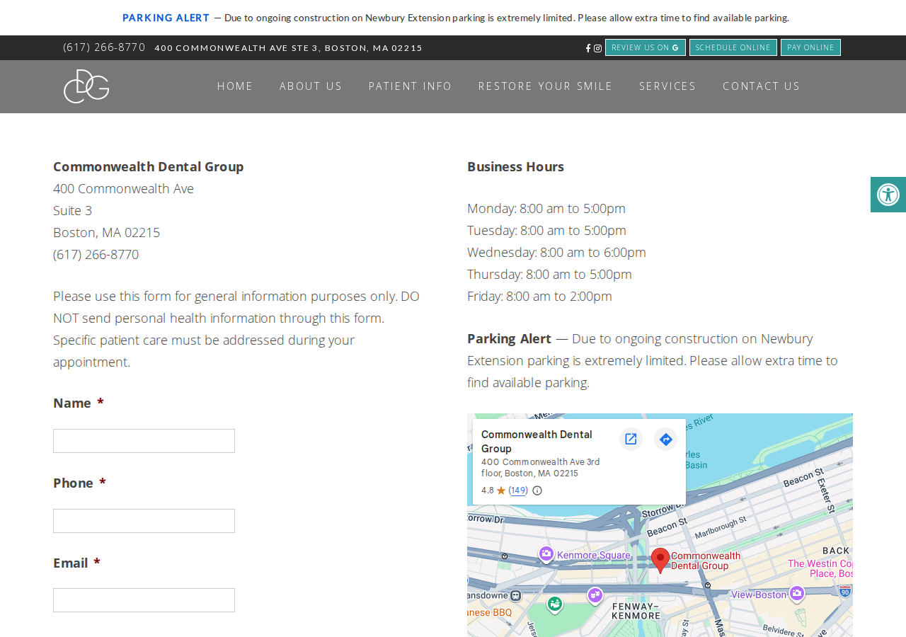 Screenshot of Dentist Near Me - Contact Us | Commonwealth Dental GroupAccessibility ToolsIncrease TextDecrease TextGrayscaleLinks UnderlineReadable Font