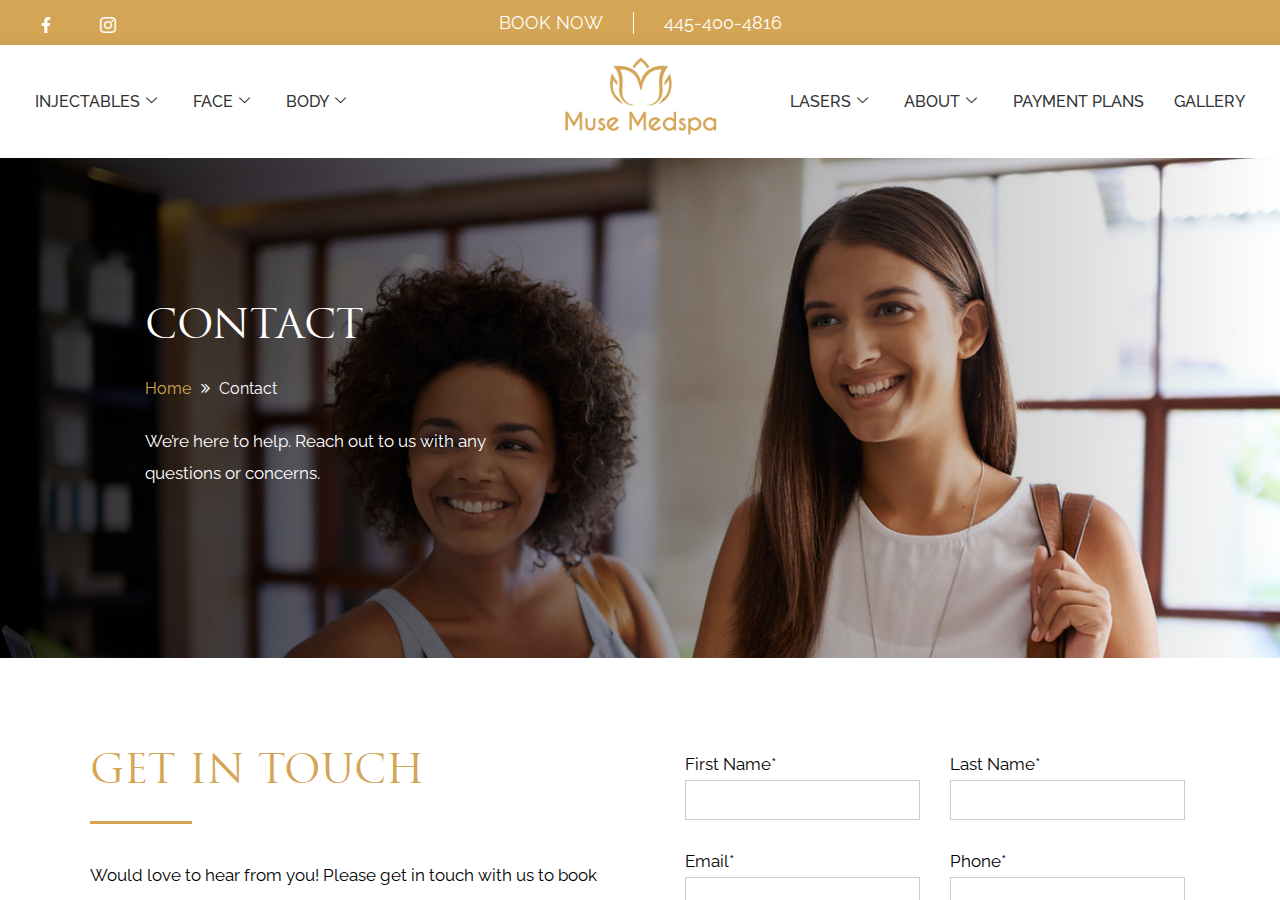 Screenshot of Get in touch with us to book an appointment & Consult Today
