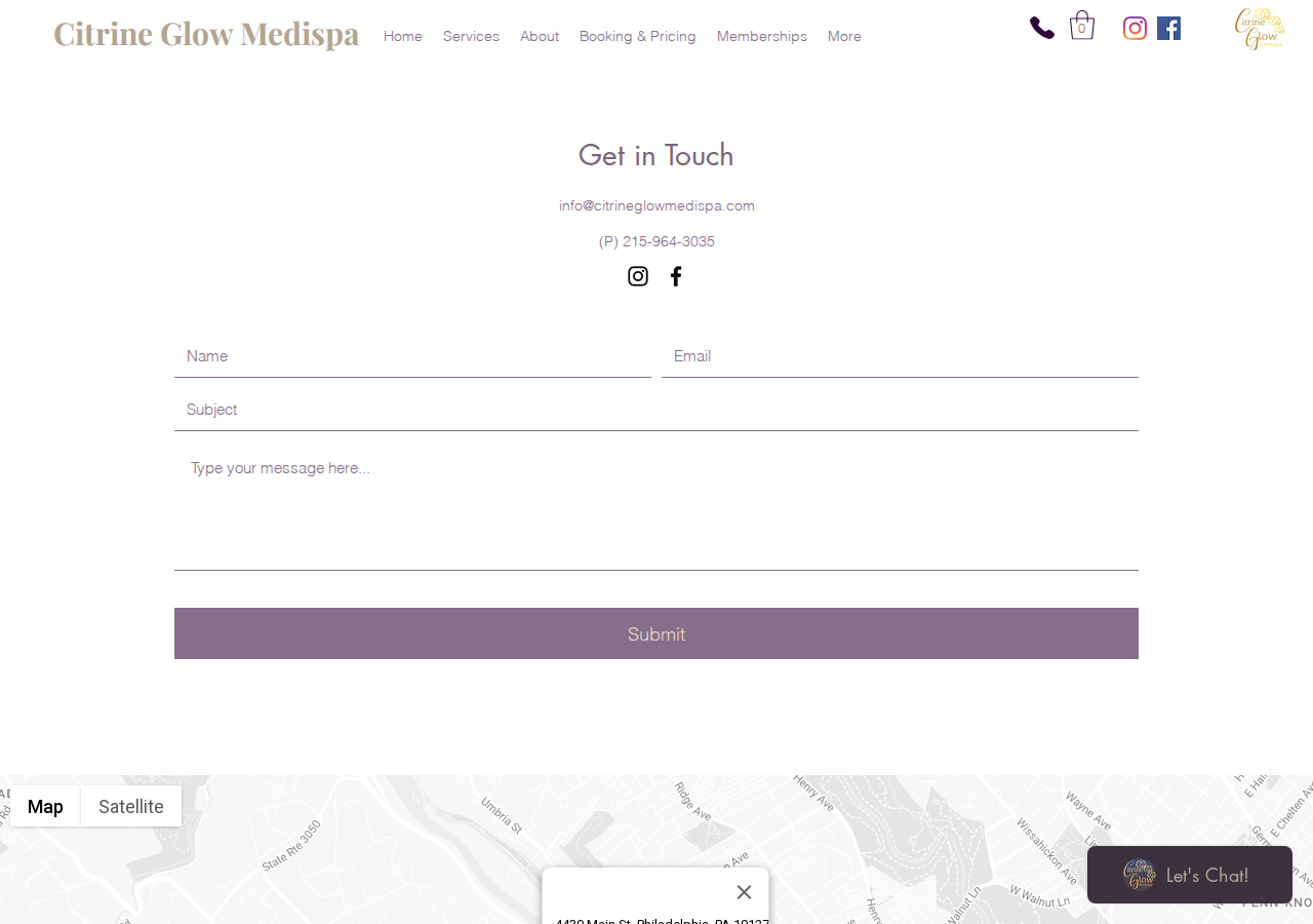 Screenshot of Contact | Citrine Glow Medispa