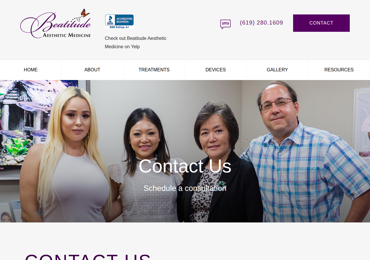 Screenshot of Contact Beatitude Medical SPA San Diego, California, Call (619) 280-1609