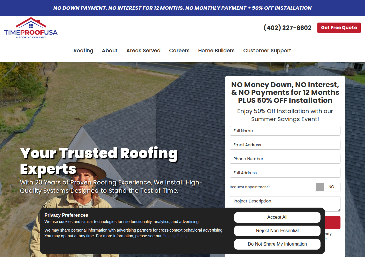 Screenshot of Roof Replacement Company | TIMEPROOFUSA