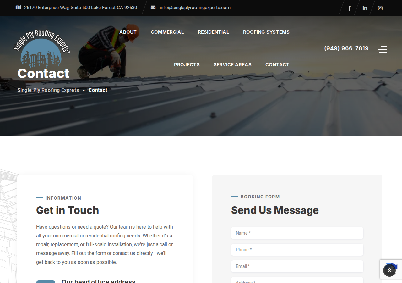 Screenshot of Contact | Single Ply Roofing Exprets
