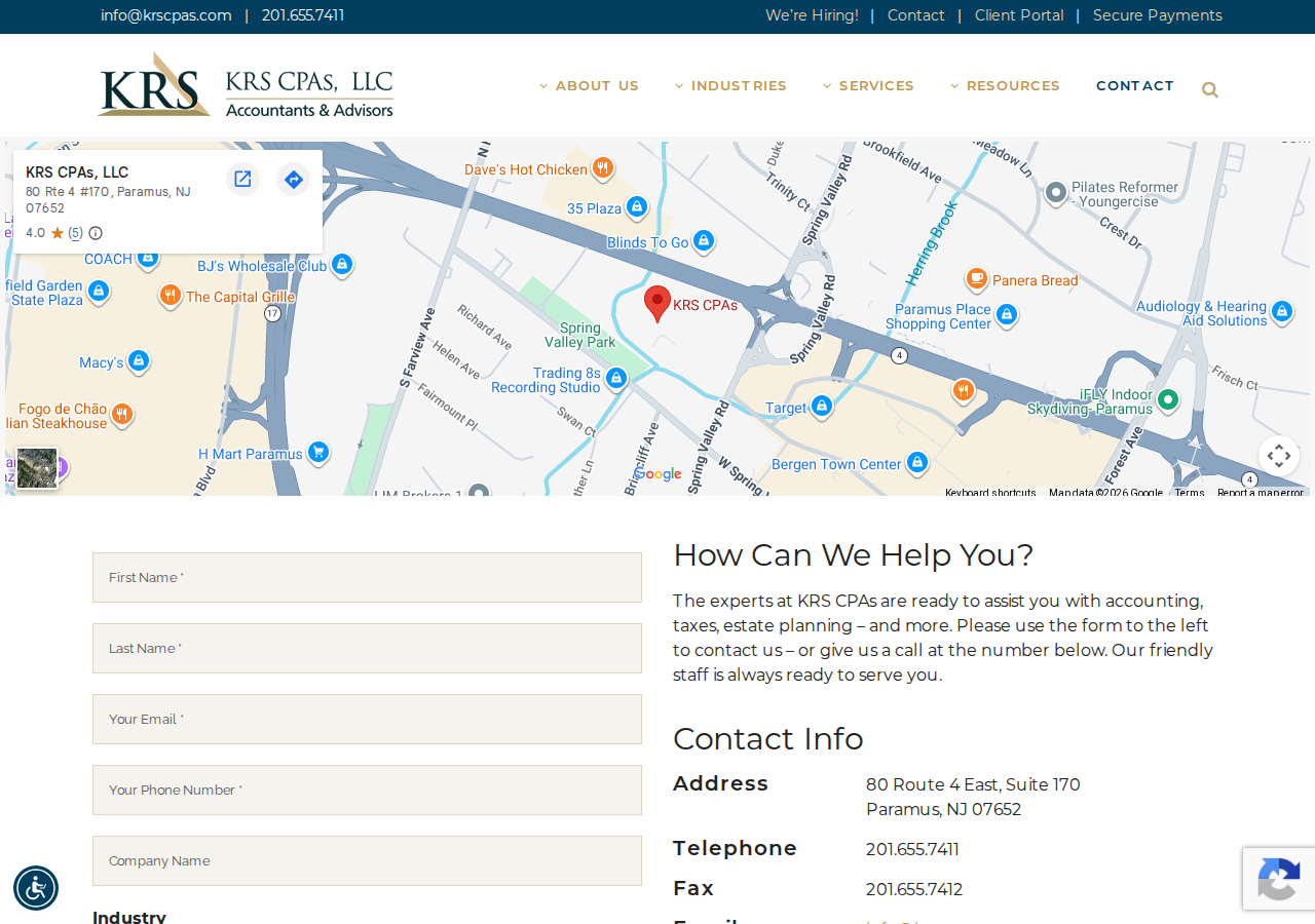 Screenshot of Contact Us | KRS CPAs, LLC | Accountants & Advisors