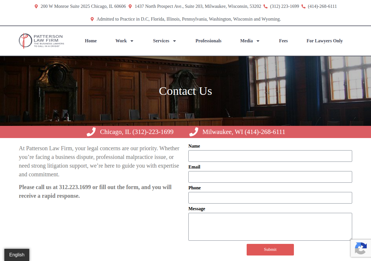 Screenshot of Contact Us - The Patterson Law Firm, LLC