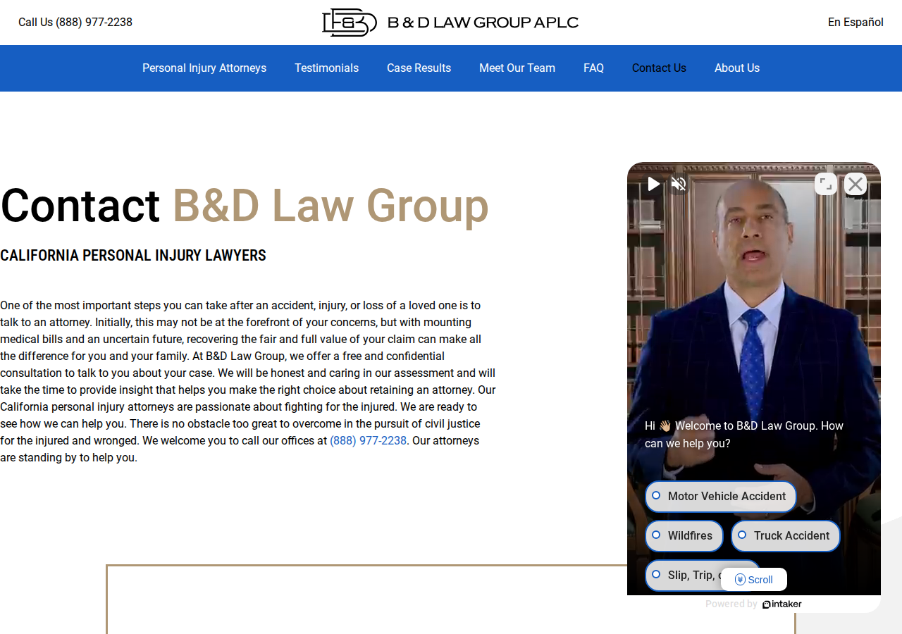 Screenshot of Contact - B&D Law Group APLC