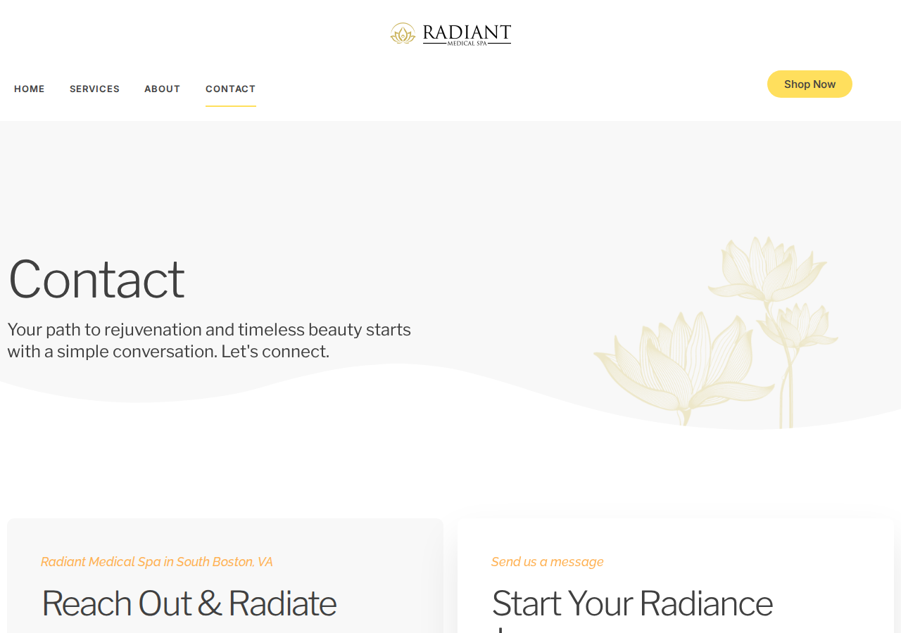 Screenshot of Contact – Radiant Medical Spa