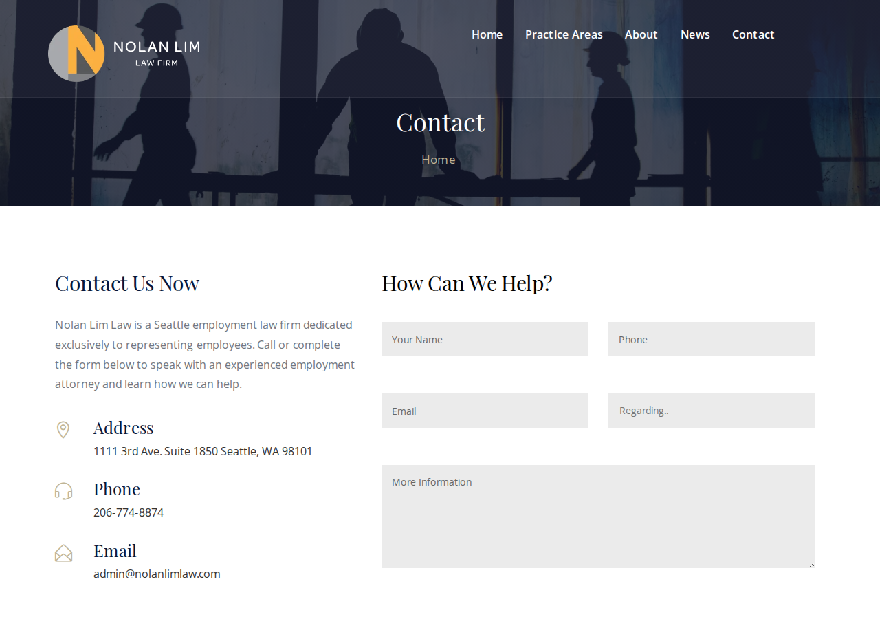 Screenshot of Contact - Nolan Lim Law Firm: Seattle Employment Law