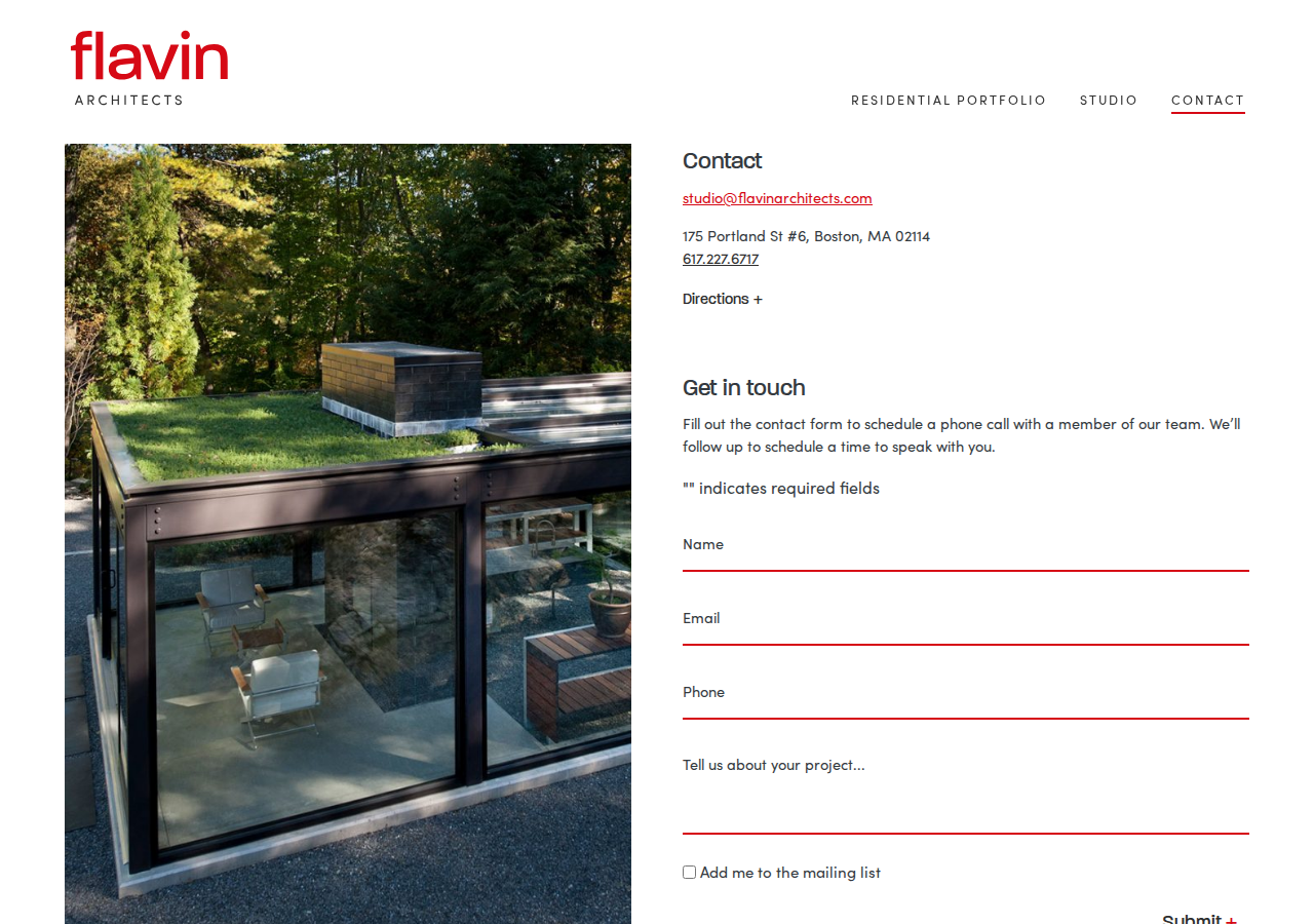 Screenshot of Contact - Flavin Architects