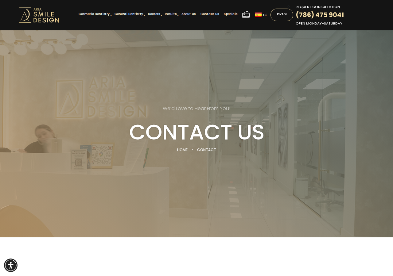 Screenshot of Contact Us - Make an Appointment | Aria Smile Design