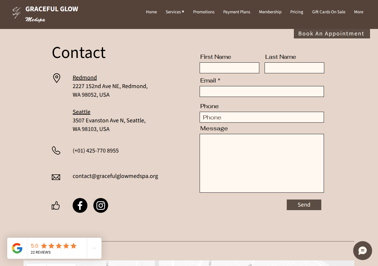 Screenshot of Contact | GRACEFUL GLOW MEDSPA