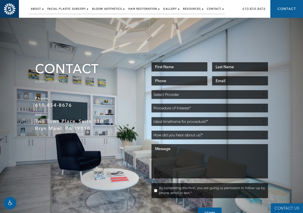 Screenshot of Contact Us | Bloom Facial Plastic Surgery