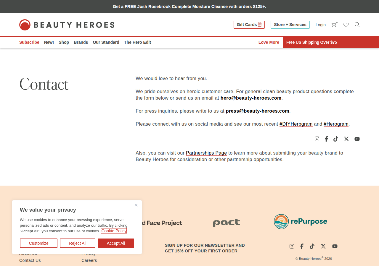 Screenshot of Contact Beauty Heroes | Clean Beauty Product Questions