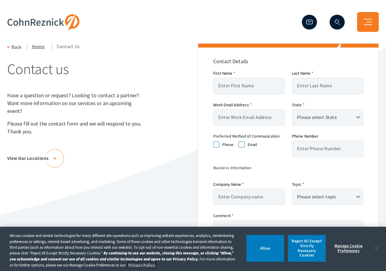 Screenshot of Contact Us - CohnReznick