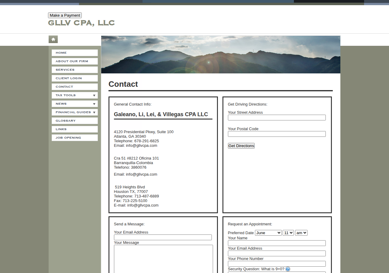 Screenshot of GLLV CPA, LLC: A professional tax and accounting firm in Atlanta, Georgia: Contact