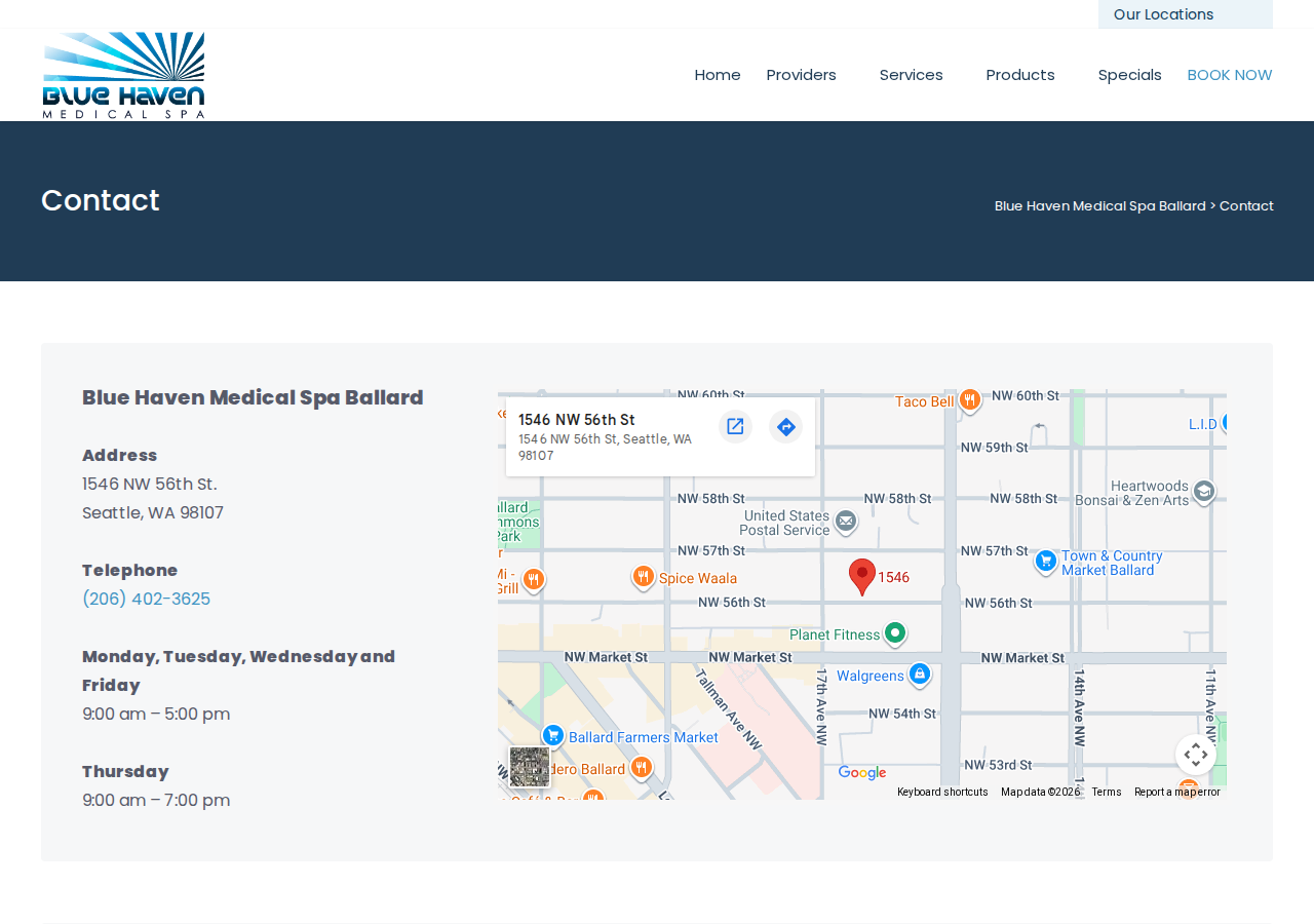 Screenshot of Contact - Blue Haven Medical Spa Ballard