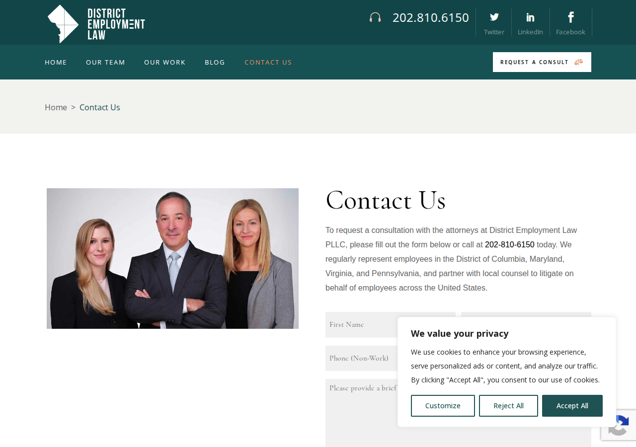 Screenshot of Contact Us - District Employment Law PLLC
