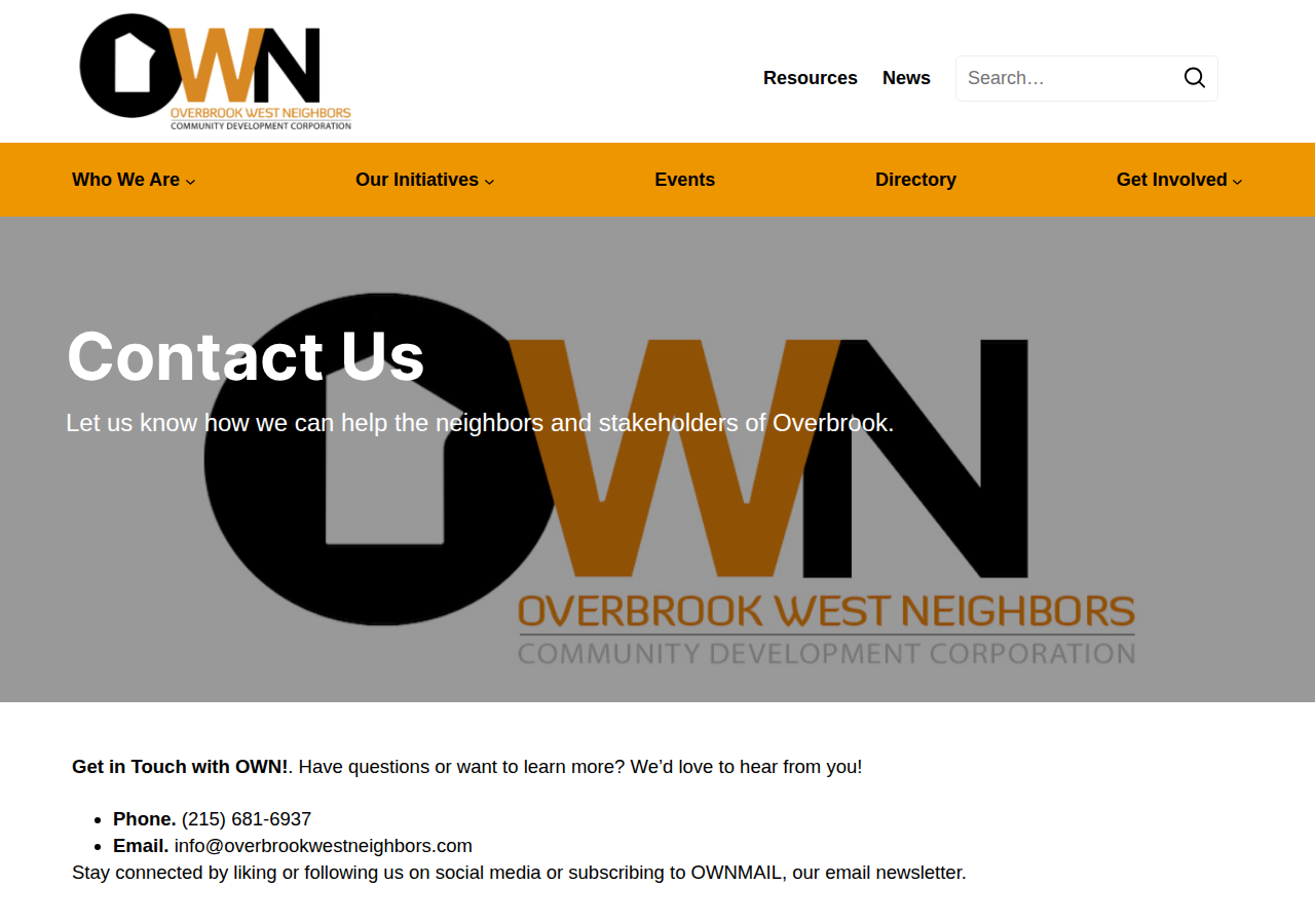 Screenshot of Contact Us – Overbrook West Neighbors