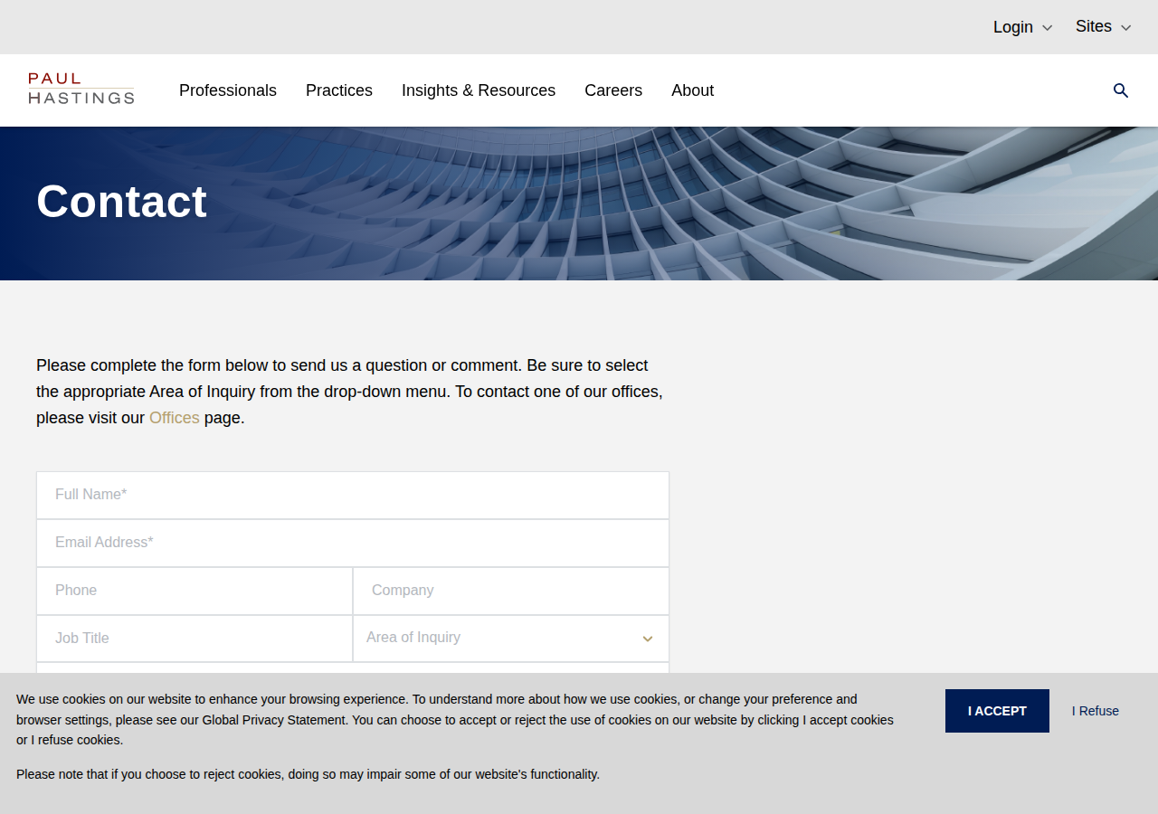 Screenshot of Contact | Paul Hastings LLPperson