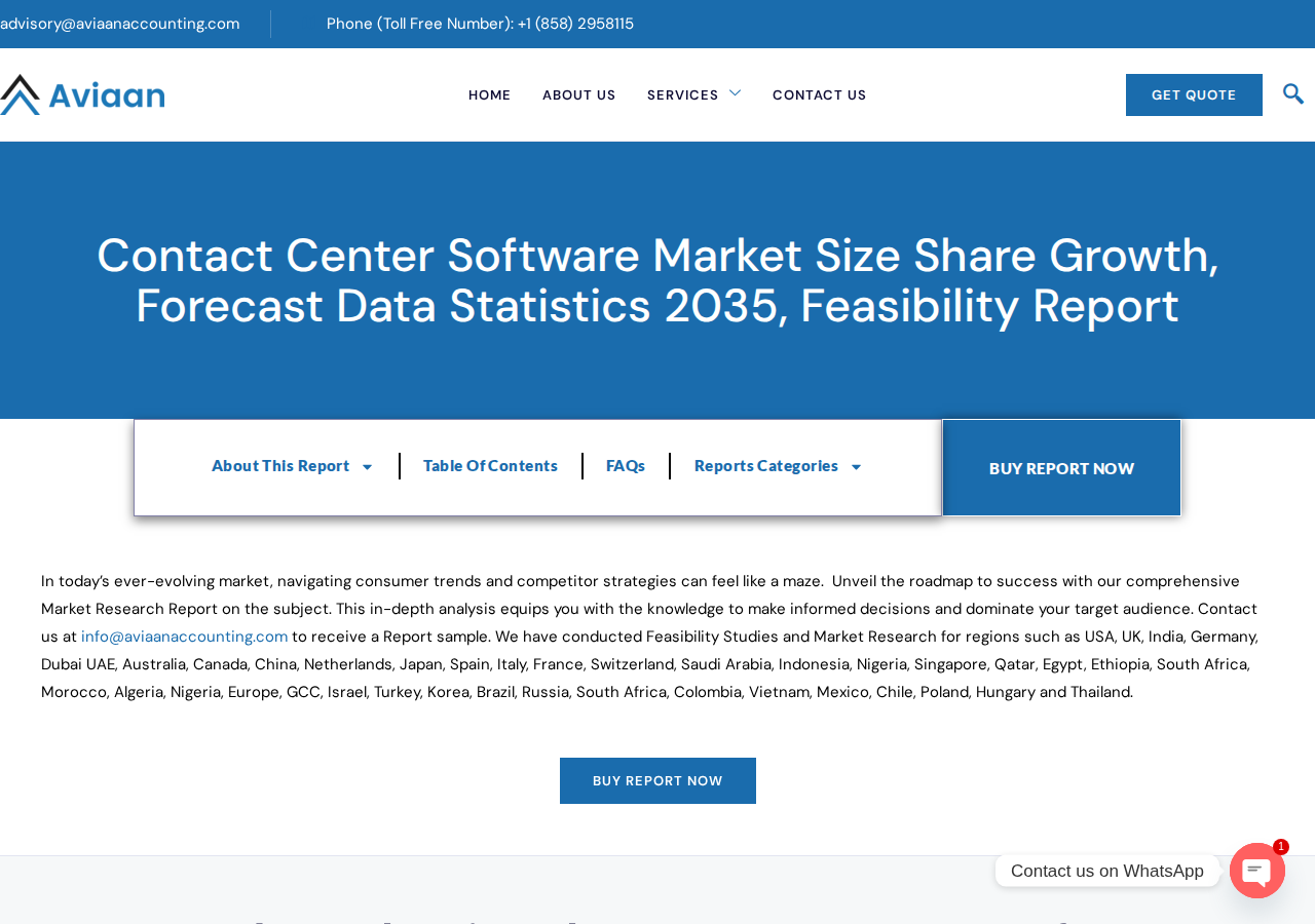 Screenshot of Contact Center Software Market Size Share Growth, Forecast Data Statistics 2035, Feasibility Report - Aviaan