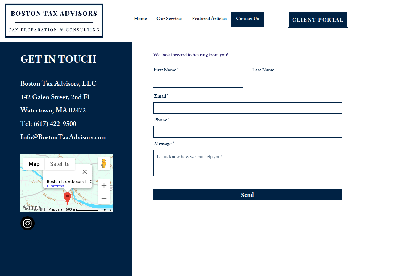 Screenshot of Contact Us | Boston Tax Advisors