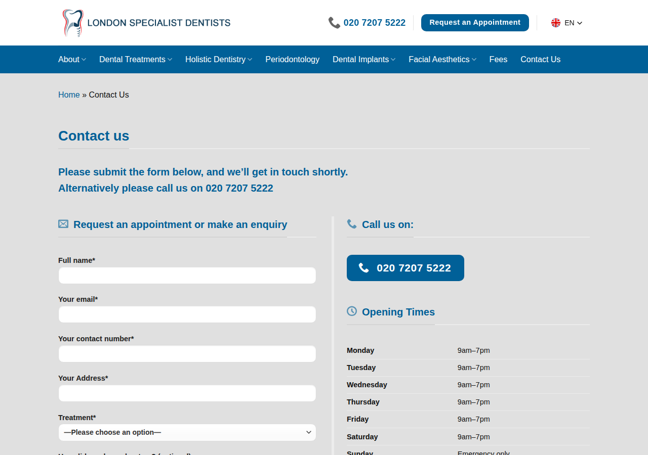 Screenshot of Contact-us - London Specialist Dentists