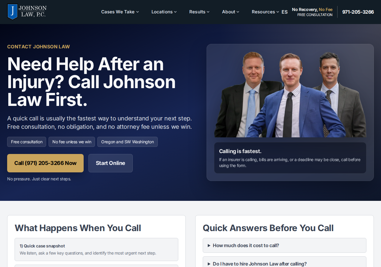 Screenshot of Contact Johnson Law, P.C. - Free Consultation — Johnson Law, P.C.