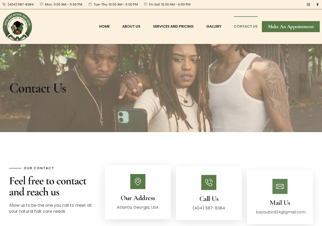 Screenshot of Contact Us – BAYOU BIRD NATURAL HAIR SALON