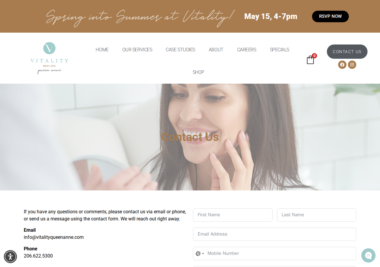 Screenshot of Contact Us - Vitality Medi Spa Queen Anne Seattle, WA | Medical Spa Seattle