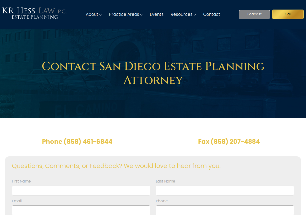 Screenshot of Contact San Diego Estate Planning Attorney | KR Hess Law