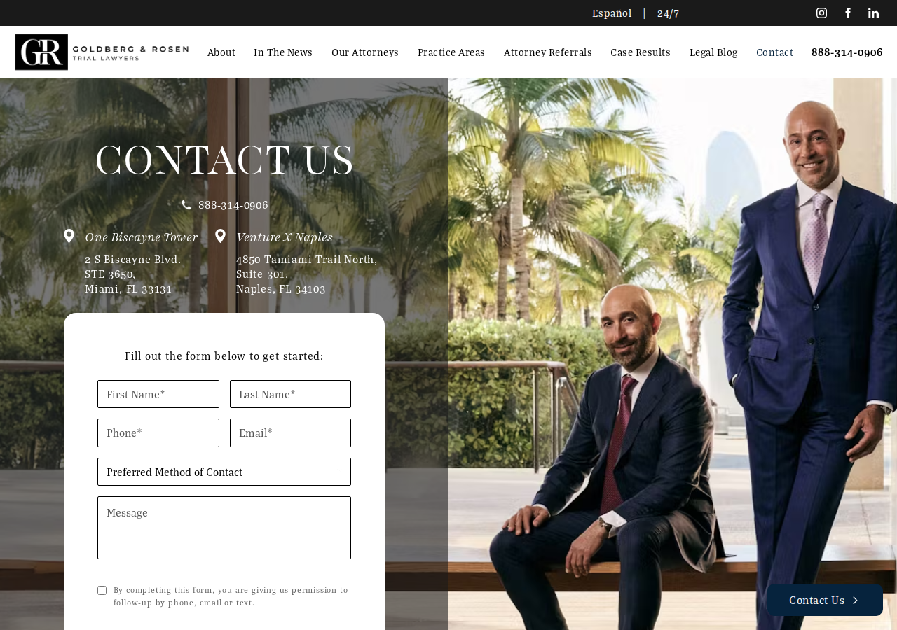 Screenshot of Contact | Goldberg & Rosen Trial Lawyers