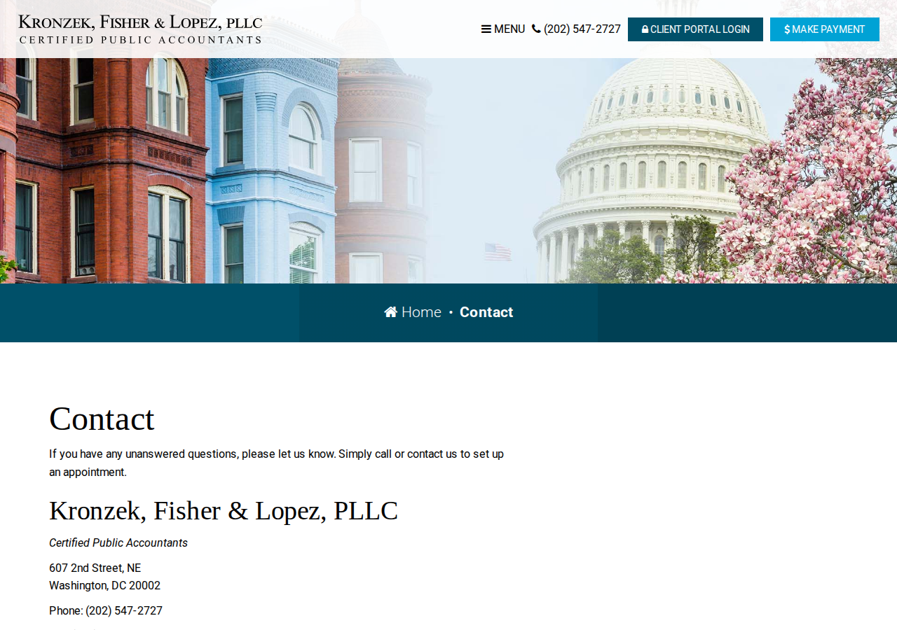 Screenshot of Washington, DC Accounting Firm | Contact Page | Kronzek, Fisher & Lopez, PLLC