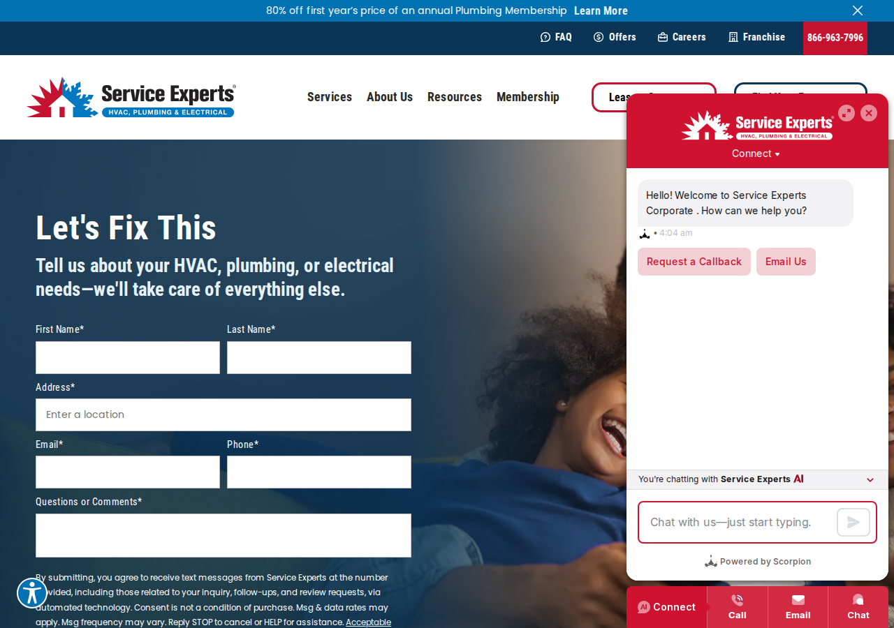 Screenshot of Contact | Service Experts