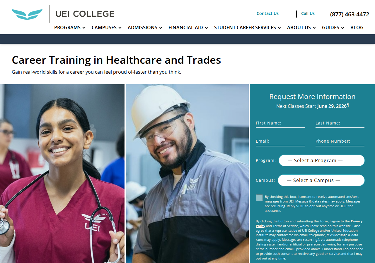 Screenshot of Trade School: Vocational Career Training | UEI College