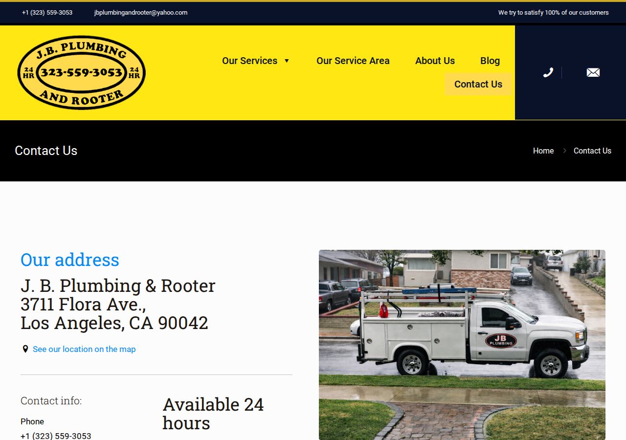 Screenshot of Contact JB Plumbing & Rooter | Los Angeles Plumber