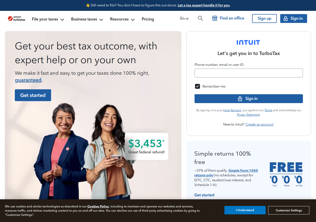 Screenshot of TurboTax® Official Site: File Taxes Online, Tax Filing Made Easy