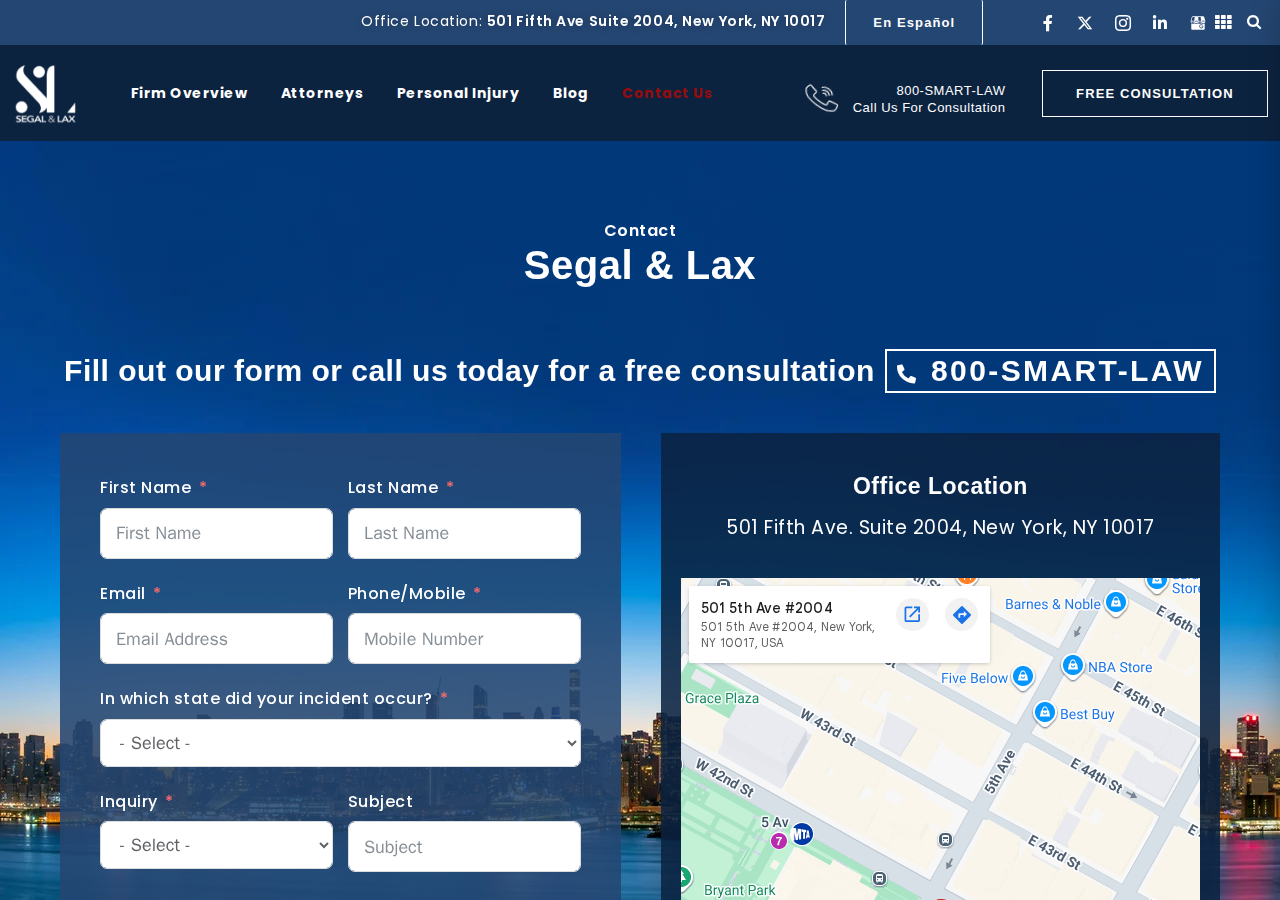 Screenshot of Contact Us - Segal & Lax