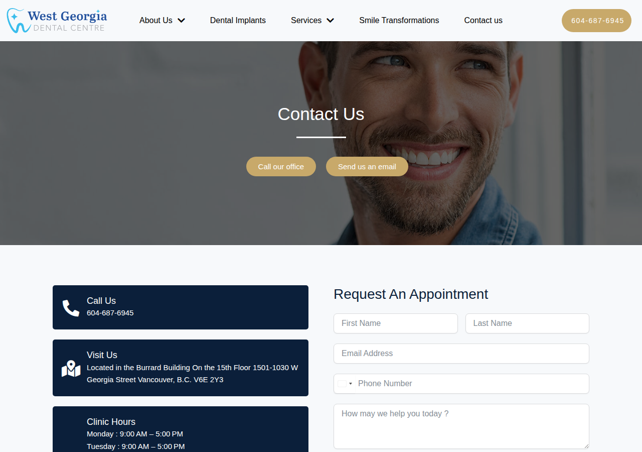 Screenshot of Contact us West Georgia Dental Centre