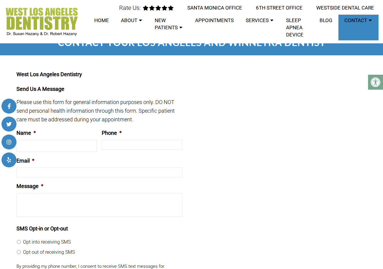Screenshot of Dentist Near Me - Contact Us | West Los Angeles DentistryAccessibility ToolsIncrease TextDecrease TextGrayscaleLinks UnderlineReadable Font