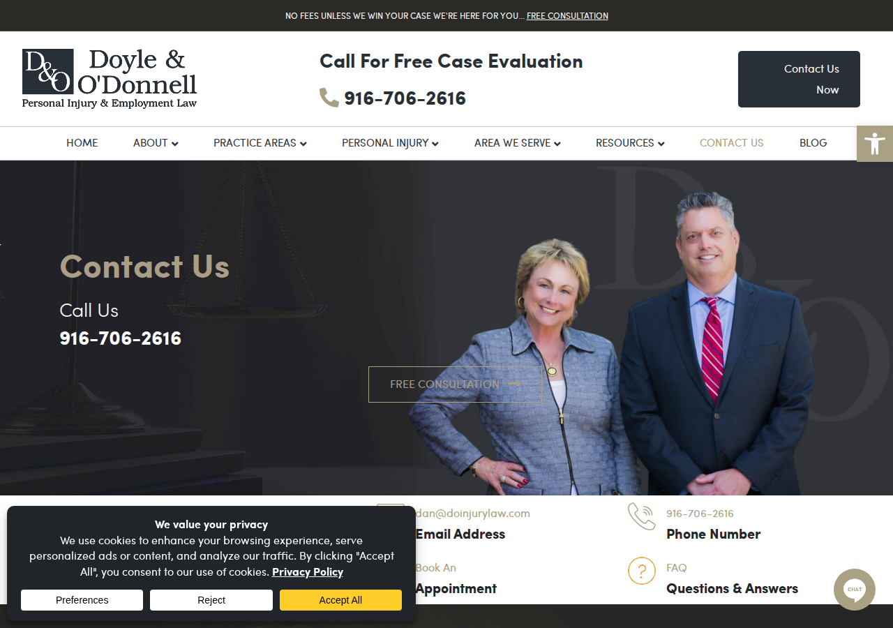 Screenshot of Contact The Attorneys at Doyle & O'Donnell Personal Injury LawAccessibility ToolsIncrease TextDecrease TextGrayscaleHigh ContrastNegative ContrastLight BackgroundLinks UnderlineReadable FontReset