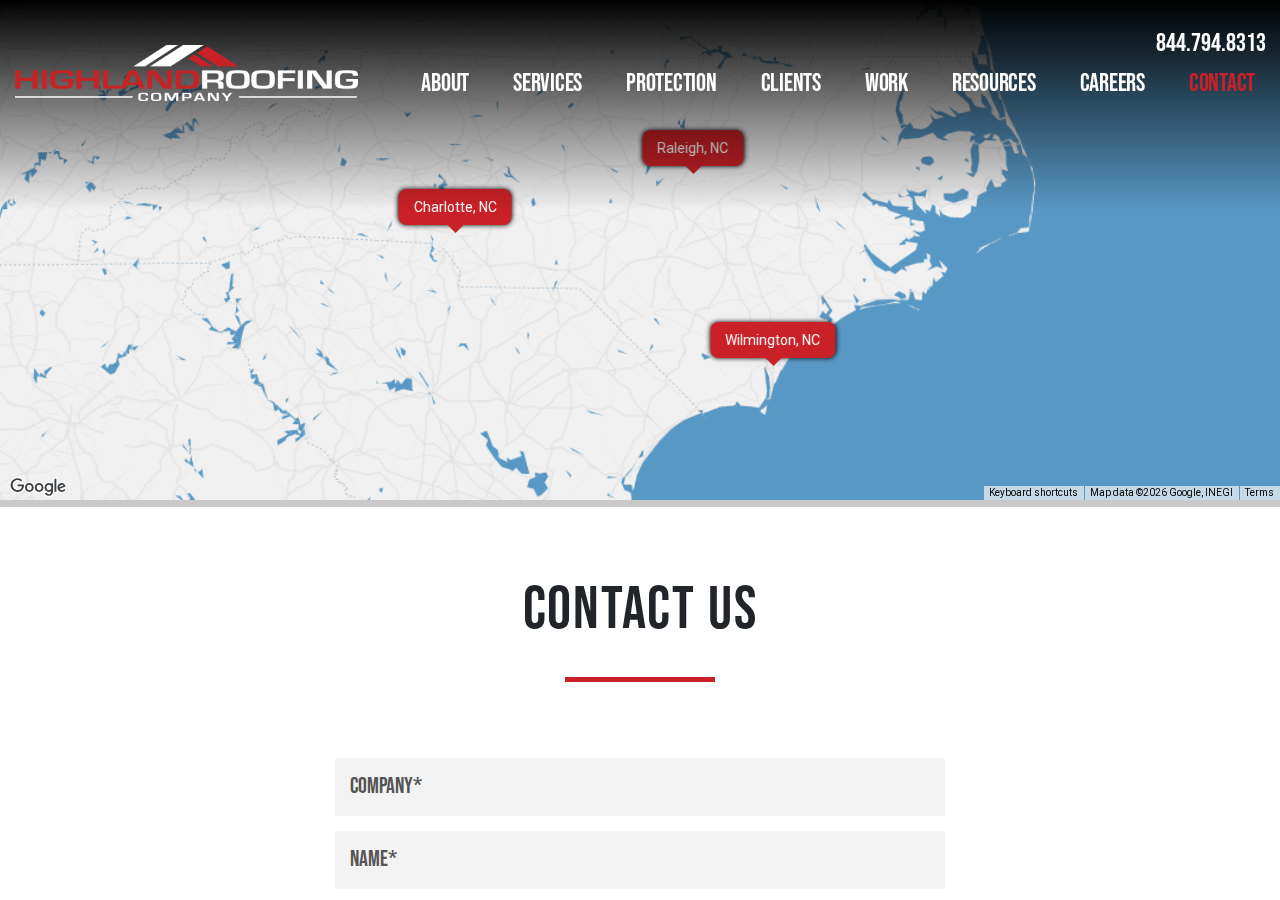 Screenshot of Contact – Highland Roofing Company
